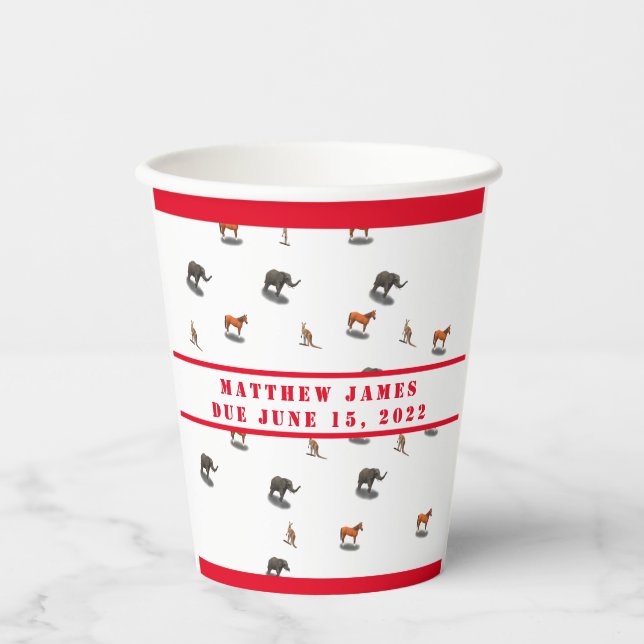 Vasos De Papel Baby Shower Temática De Animales Variados (Anverso)