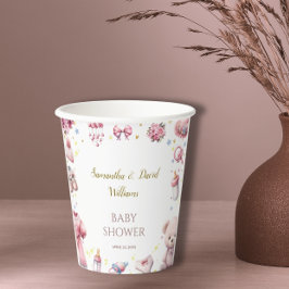 Vasos De Papel Baby Shower Vibrante Rosa con Encanto Acuático