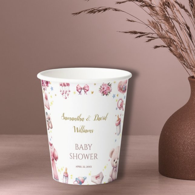 Vasos De Papel Baby Shower Vibrante Rosa con Encanto Acuático (Subido por el creador)