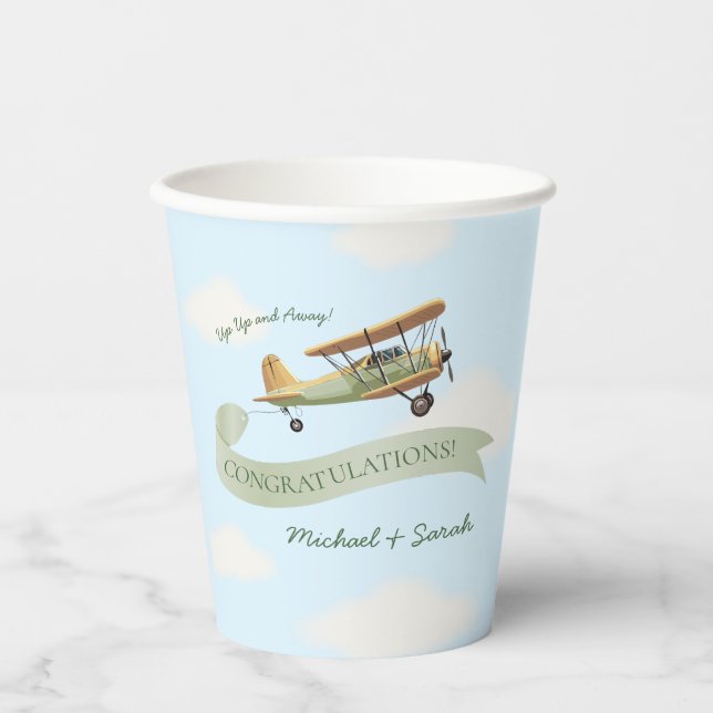 Vasos De Papel Baby Shower Vintage de Airplane (Anverso)