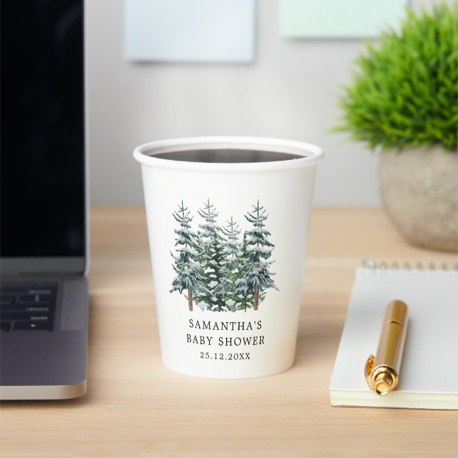 Vasos De Papel Baby Shower Watercolor Christmas Tree Winter (in situ)