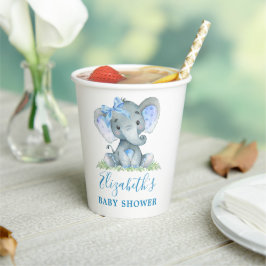 Vasos De Papel Baby Shower Watercolor Elephant Blue Bow