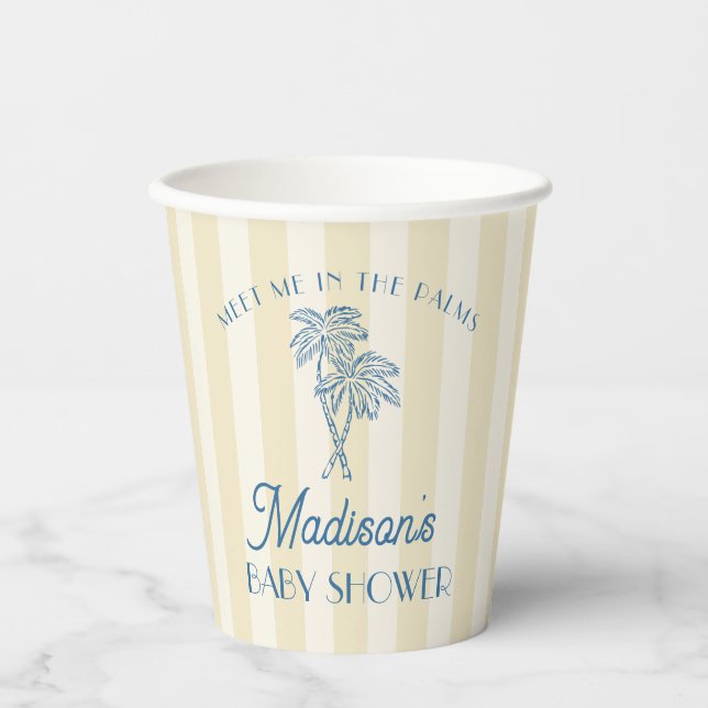 Vasos De Papel Baby Shower Yellow Palm Spring Pastel Beach (Anverso)