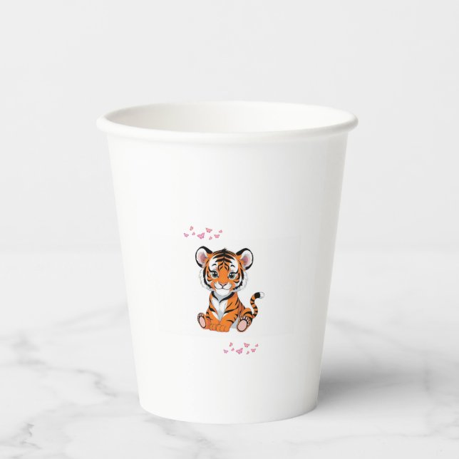 Vasos De Papel 🐯Baby Tiger Art with Pink Butterflies - (Anverso)