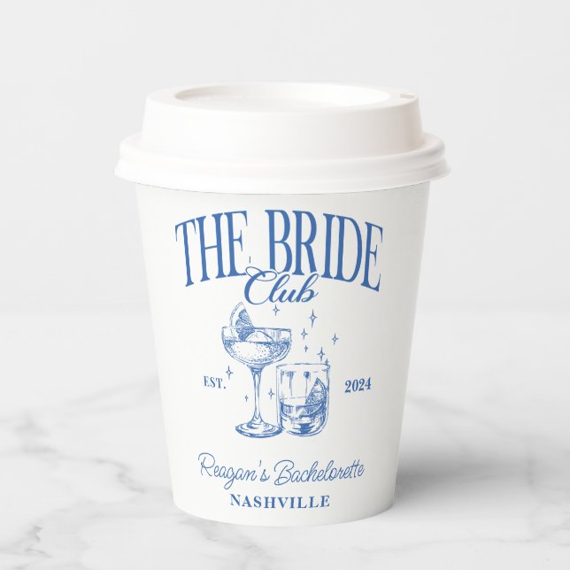 Vasos De Papel Bachelorette Retro Cocktail Blue Bride (Anverso)