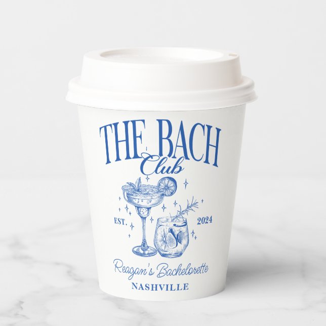 Vasos De Papel Bachelorette Retro Cocktail Blue Personalizado (Anverso)
