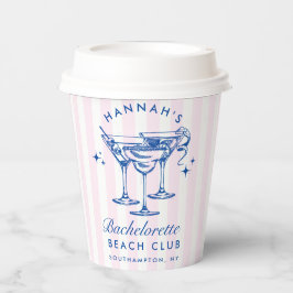 Vasos De Papel Bachelorette Retro Cocktail Blue & Pink Stripes