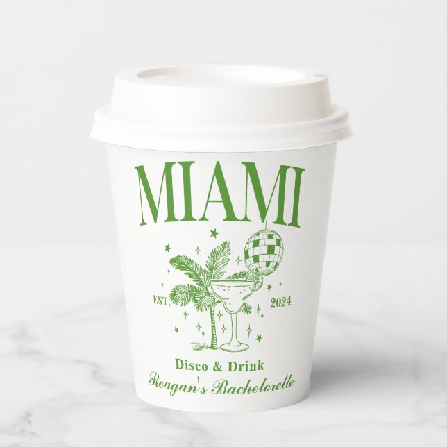 Vasos De Papel Bachelorette Retro Cocktail Green Personalizado (Anverso)