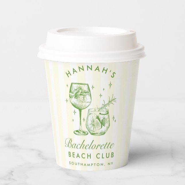 Vasos De Papel Bachelorette Retro Cocktail Green & Yellow Strips (Anverso)