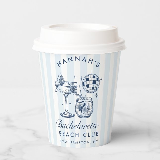 Vasos De Papel Bachelorette Retro franjas modernas azul y gris (Anverso)