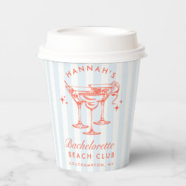 Vasos De Papel Bachelorette Retro franjas modernas azul y roja