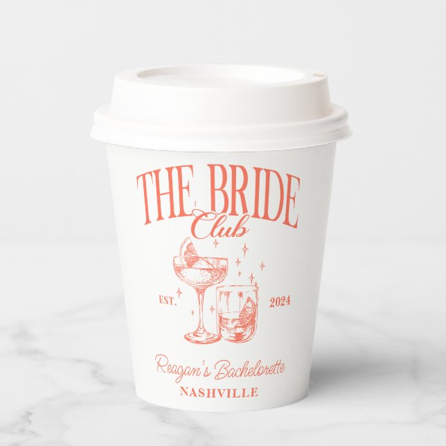 Vasos De Papel Bachelorette Retro Naranja de cócteles Novia (Anverso)
