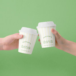 Vasos De Papel Bachelorette Retro Rayas Verdes y Amarillas