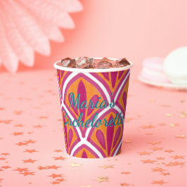 Vasos De Papel Bachelorette rosa brillante y Naranja personalizad