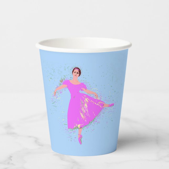 Vasos De Papel Bailarina de baloncesto con vestido rosa magenta (Anverso)