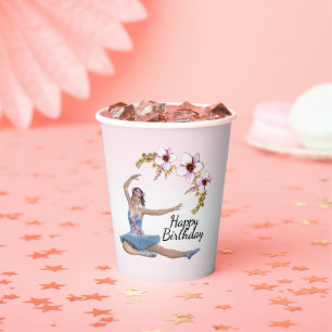 Vasos De Papel Bailarina en azul con acentos rosados Cumpleaños 