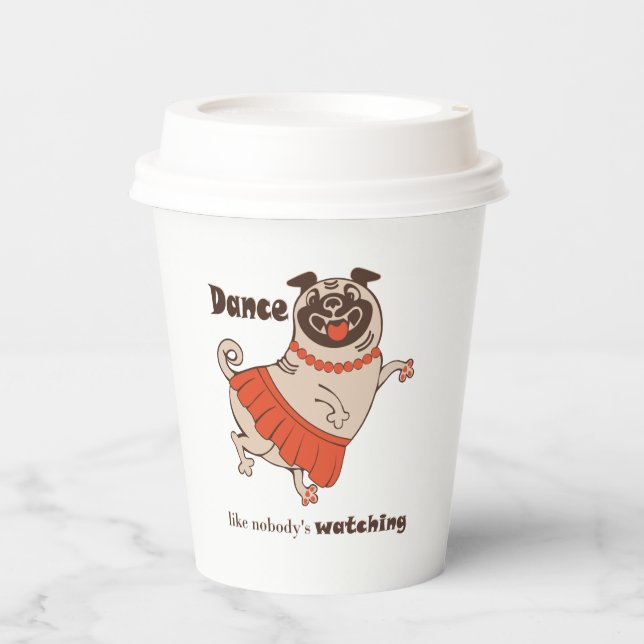 Vasos De Papel Baile como si nadie viera a Pug Chica (Anverso)