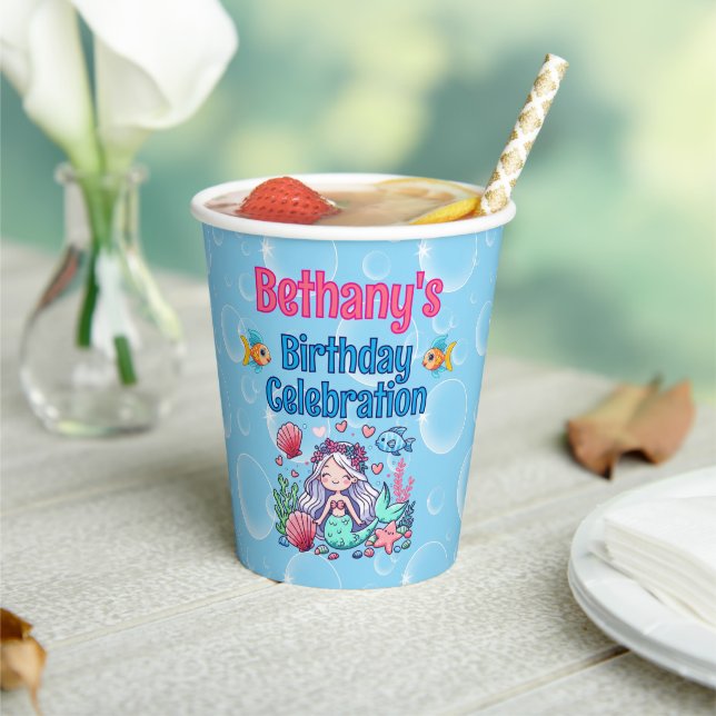 Vasos De Papel Bajo el cumpleaños de la sirena marina (in situ)