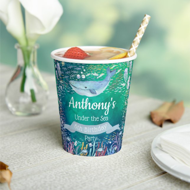 Vasos De Papel Bajo el mar Cualquier Cumpleaños De Edad (in situ)