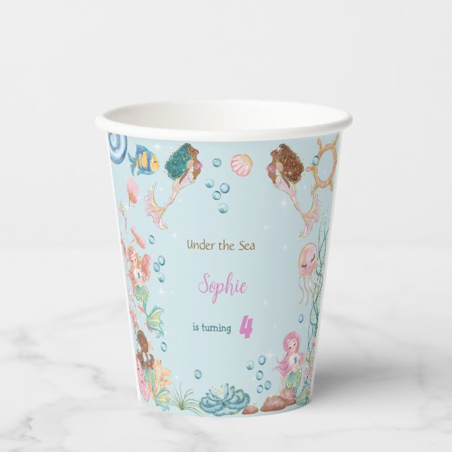 Vasos De Papel Bajo el mar cumpleaños de las Sirenas (Anverso)