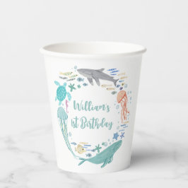 Vasos De Papel Bajo el mar el primer cumpleaños