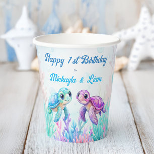Vasos De Papel Bajo el mar la tortuga acuática es el cumpleaños d