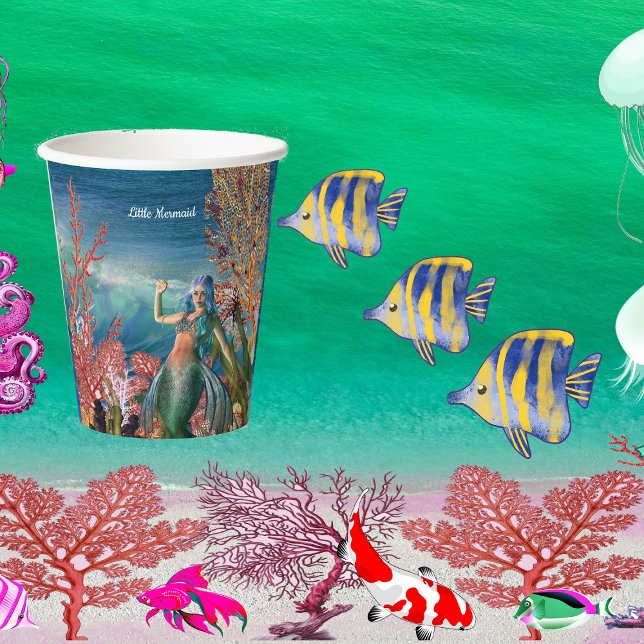 Vasos De Papel Bajo el Mar Sirenita Tropical Coral Reef Cumpleaño (Under The Sea Mermaid Tropical Coral Reef Birthday Paper Cups)