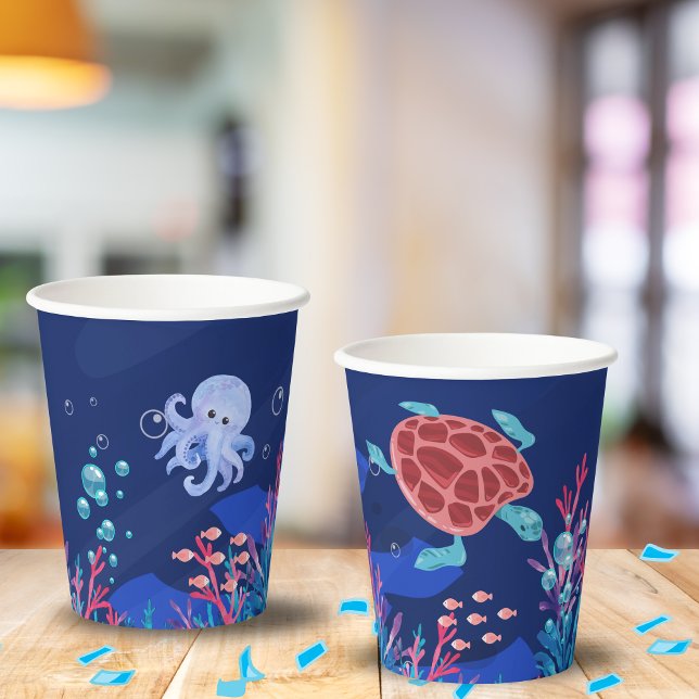 Vasos De Papel Bajo el Océano Marítimo Primer Bebé Cumpleaños (Subido por el creador)