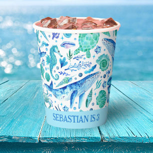 Vasos De Papel Bajo la ballena acuática de Sea Fiesta, caballito 