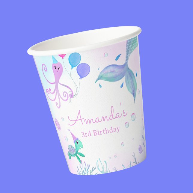 Vasos De Papel Bajo la sirena marina y el cumpleaños de la tortug (This sweet Splish Splash party cup is a great addition to you Mermaid party!)