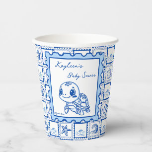 Vasos De Papel Bajo la tortuga marina retro sello monograma