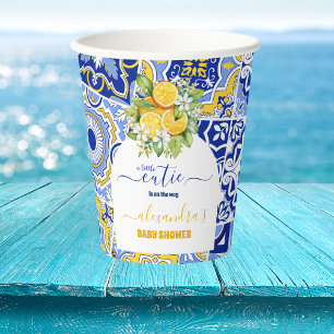 Vasos De Papel Baldosas azules italianas agua limón bebé ducha