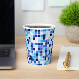 Vasos De Papel Baldosas de piscina, mosaicos azules, patrón geomé