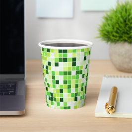 Vasos De Papel Baldosas de piscina, mosaicos verdes, patrón geomé