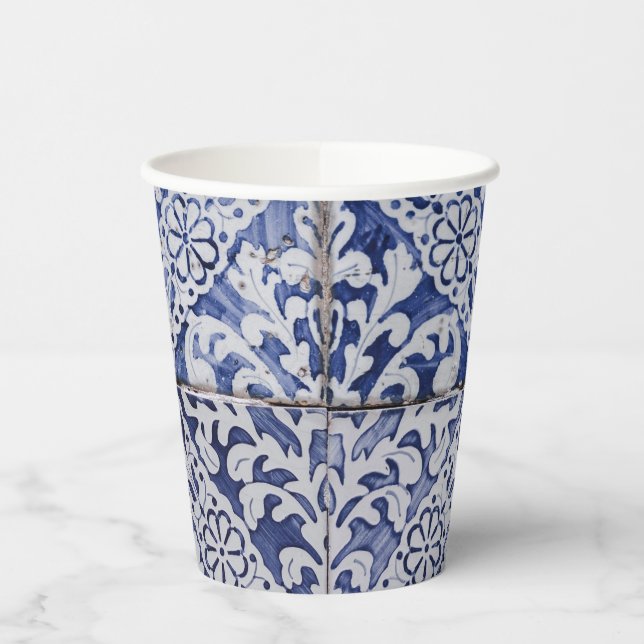 Vasos De Papel Baldosas portuguesas - Azulejo Floral azul y blanc (Izquierda)