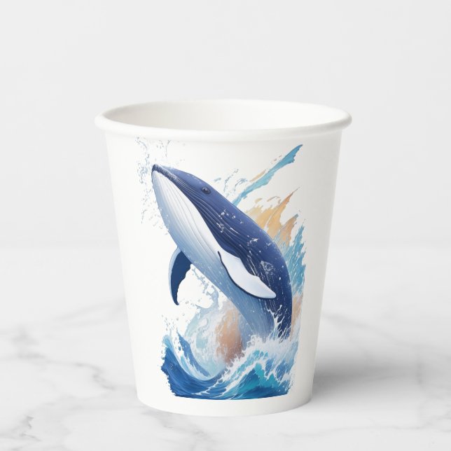 Vasos De Papel ballena majestuosa con estilo de pintura. (Anverso)