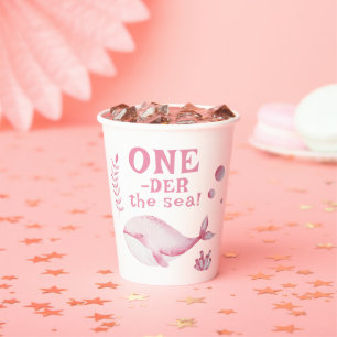 Vasos De Papel Ballena Rosa Oneder El Mar 1er Cumpleaños