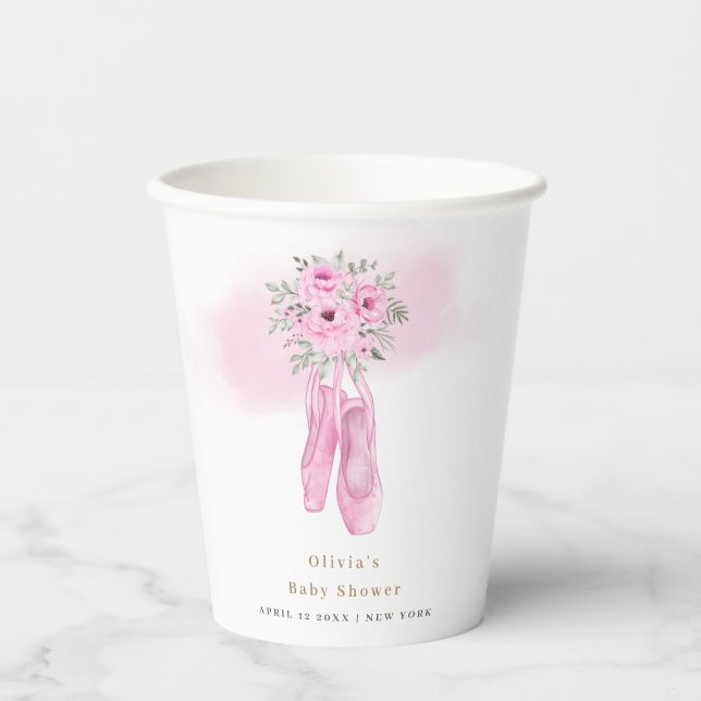 Vasos De Papel Ballerina floral rosa elegante zapatillas Baby Sho (Anverso)