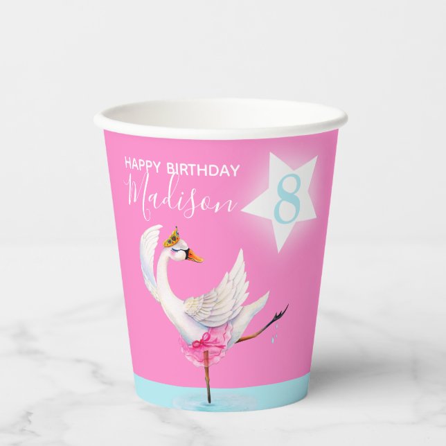 Vasos De Papel Ballet acuarela cisne hija 8 años (Anverso)