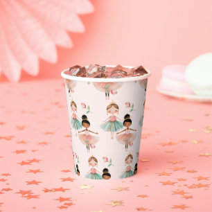 Vasos De Papel Ballet Ballerina Patrón Rosa Cumpleaños