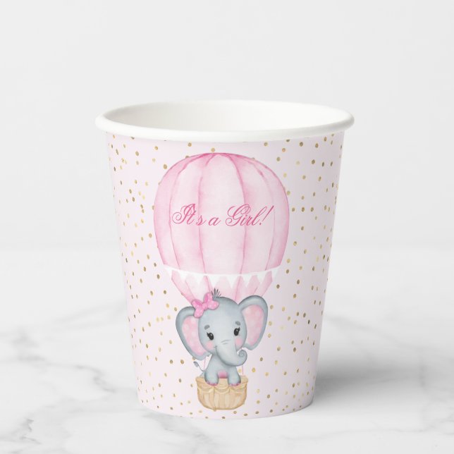Vasos De Papel Balón de aire caliente Bebé Niña Elefante Baby Sho (Anverso)