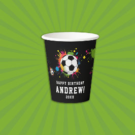 Vasos De Papel Balón de fútbol negro moderno con salpicaduras col