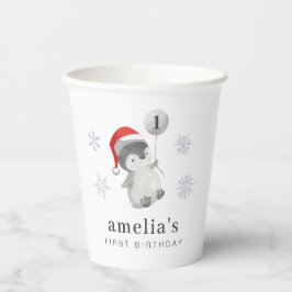 Vasos De Papel Balón Pingüino Primer Cumpleaños