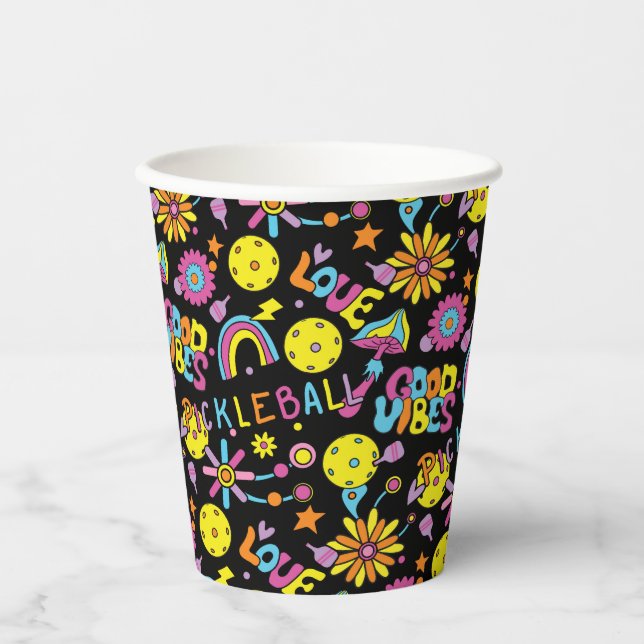 Vasos De Papel Baloncesto Groovy, retro 90, negro (Anverso)
