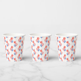 VASOS DE PAPEL BALONES AZULES ROJOS PATRIÓTICOS