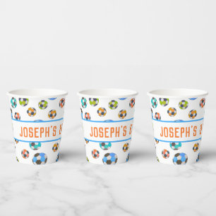 Vasos De Papel Balones de Fútbol Cumpleaños Niños