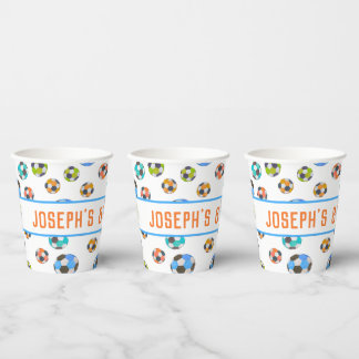 Vasos De Papel Balones de Fútbol Cumpleaños Niños