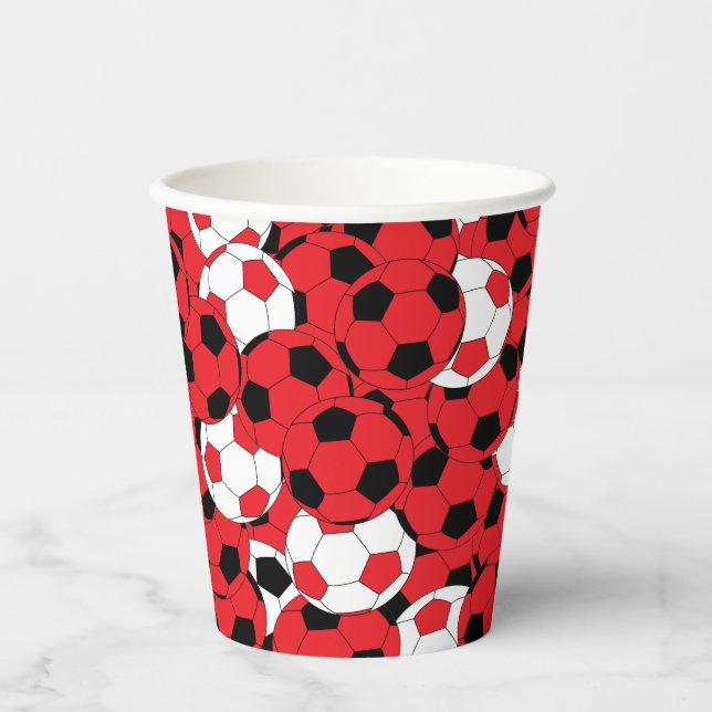 Vasos De Papel Balones de Fútbol de Color Rojo (Anverso)