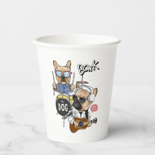 Vasos De Papel Banda Cute Dog Rock Toca Guitarra Esencial T-Shir