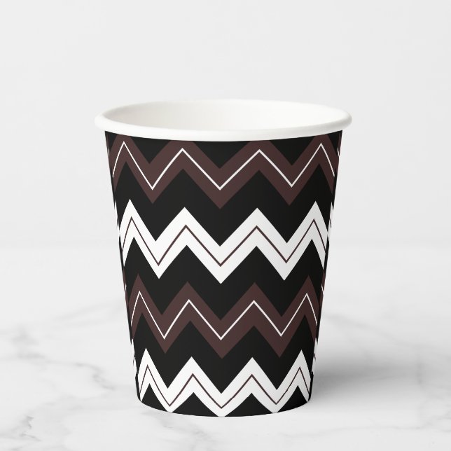 Vasos De Papel Banda de Chevron Black White Brown (Anverso)